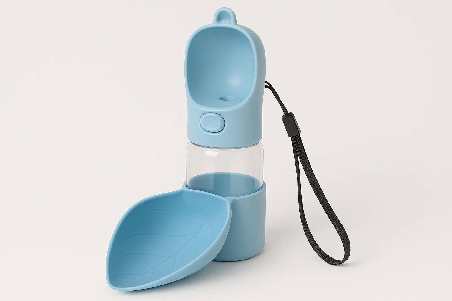Foldable Dog Travel Water Bottle Portable Pet Drink Dispenser Silicon Leaf Bowl For Hiking Walking Lightweight Blue
