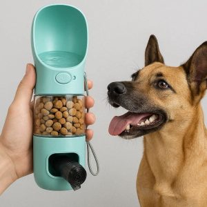 Multi Functional Pet Water Bottle Portable Dog Travel Drink Dispenser With Food Treat Container Poop Bag Holder