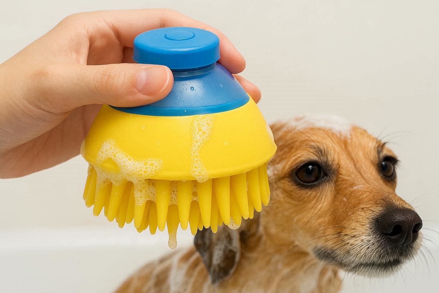 Pet Bath Massage Brush Soft Silicone Grooming Scrubber With Shampoo Dispenser For Dogs Cats Short Long Hair
