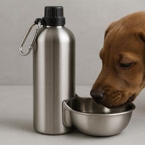 Stainless Steel Dog Water Bottle Heavy Duty Portable Pet Travel Drink Dispenser Metal Puppy Walking Flask Silver