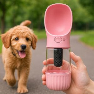 Dog Water Bottle With Filter Portable Pet Travel Drink Dispenser Activated Carbon Purifier Plastic Puppy Walking Pink
