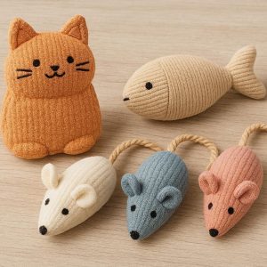 Cute Fabric Squeaky Cat Toy Set Soft Cotton Mice Interactive Kitten Teeth Grinding Toy Crinkle Catnip Pouch Pack